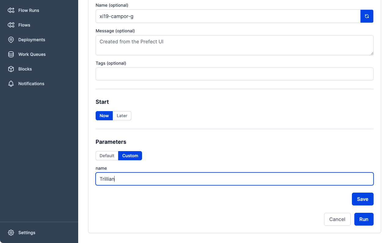 Configuring custom flow run settings