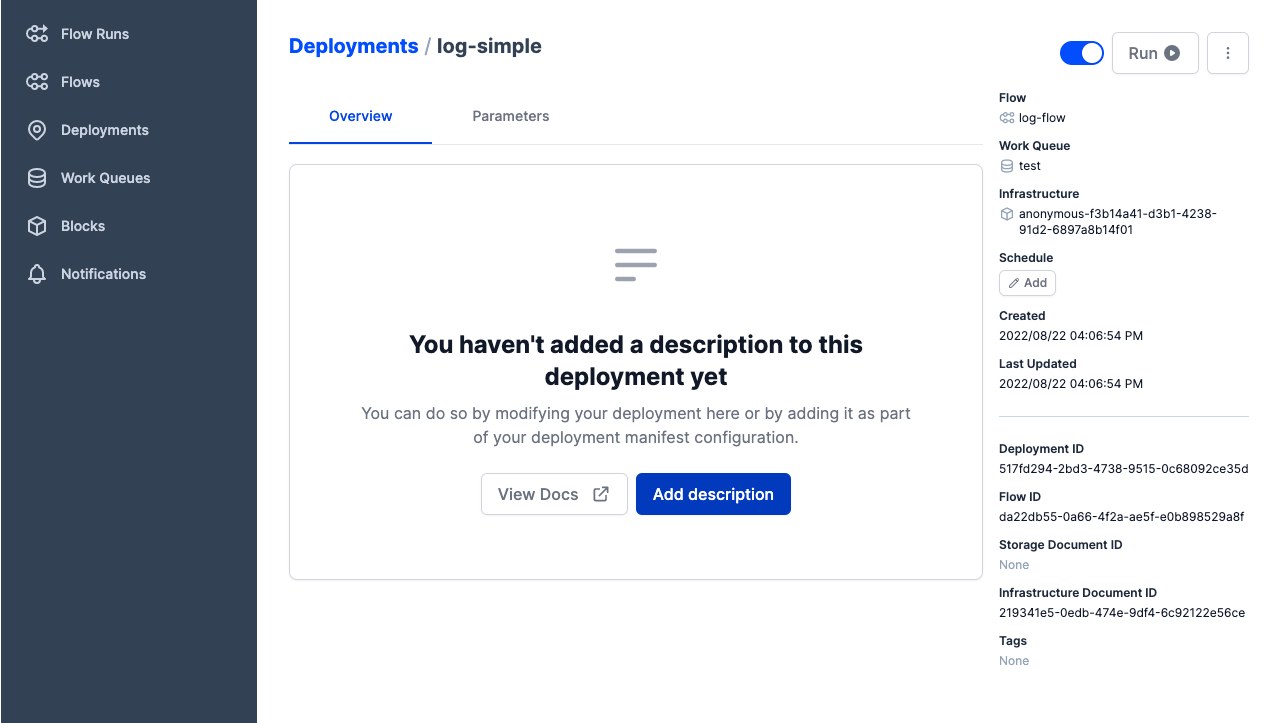 Viewing details of a single deployment