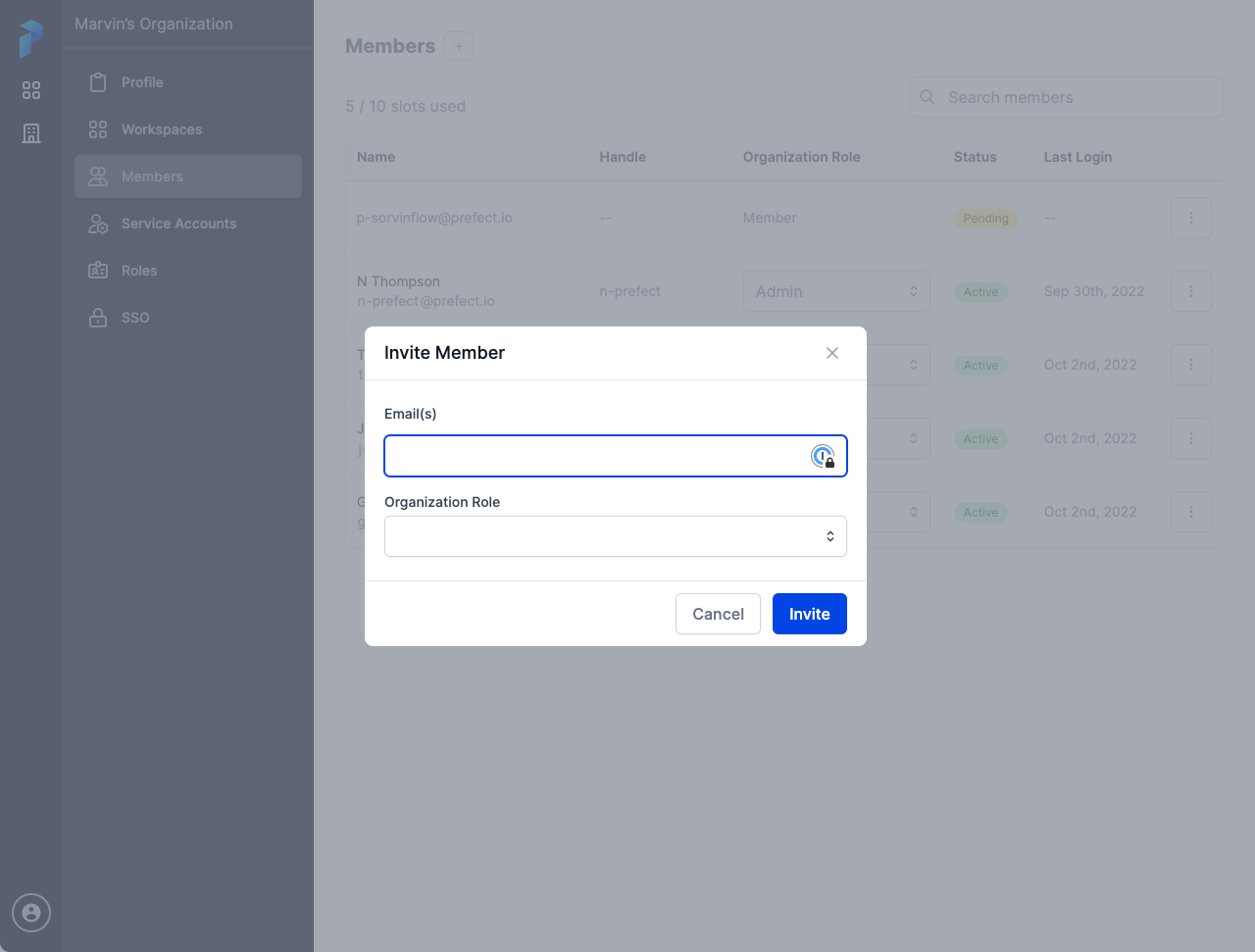 Invite new members to an organization in Prefect Cloud.
